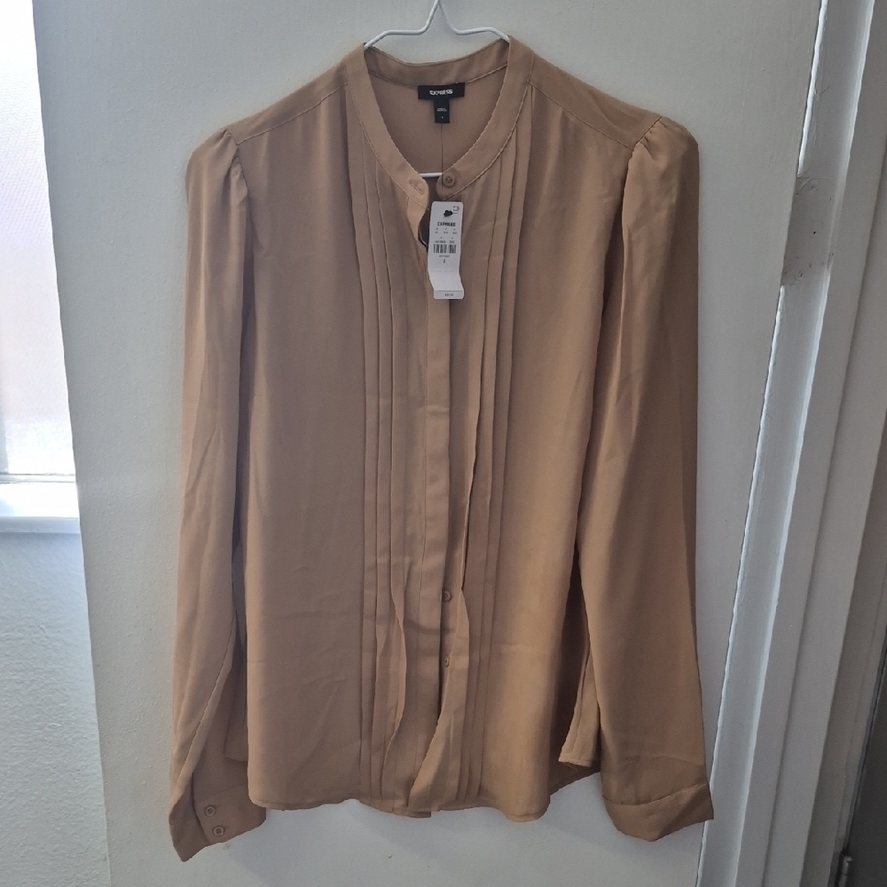 Express Tan Button-Up Blouse